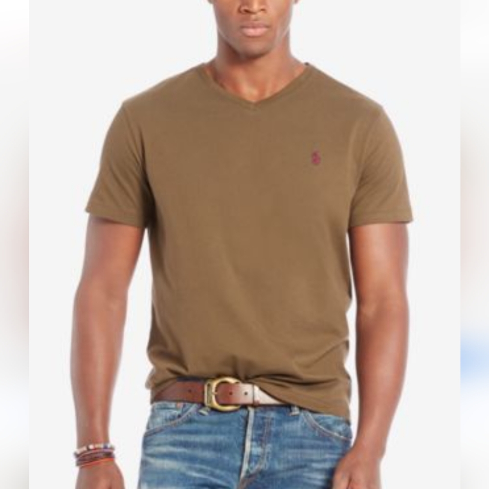 Polo by Ralph Lauren Men's Tan V-Neck Tee